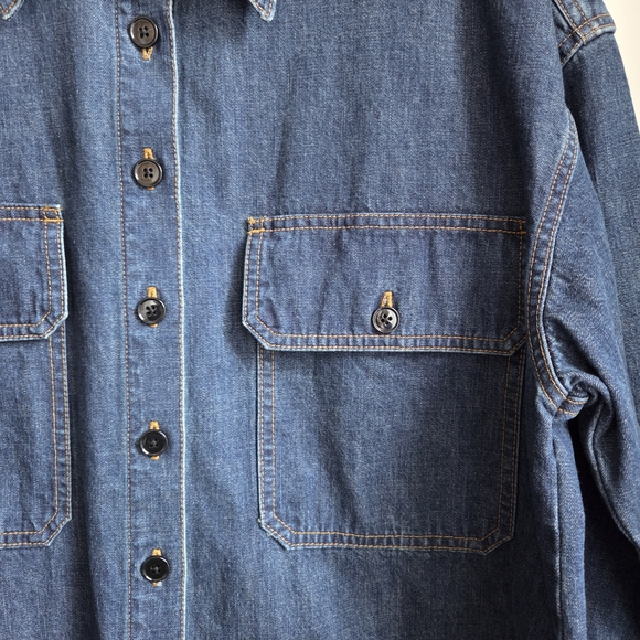 Club Monaco Dress EUC Indigo Denim Shirt Dress Jacket Oversized Sz 2 - Picture 8 of 13